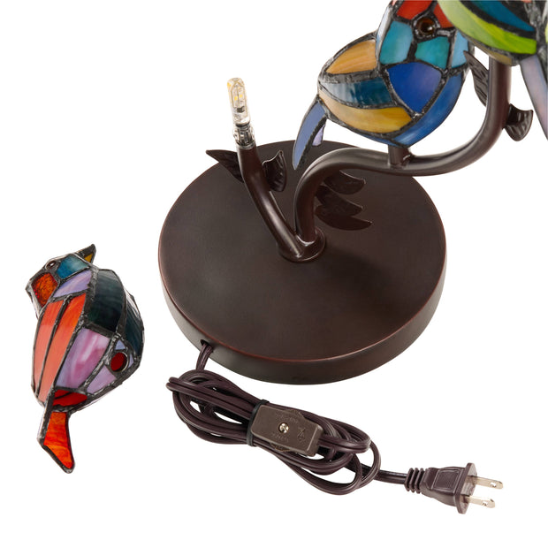 15"H Tiffany-Style Stained Glass Bird Novelty Table Lamp