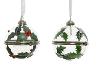 Bauble Glass Holly Fillable Ornament, 2 Styles