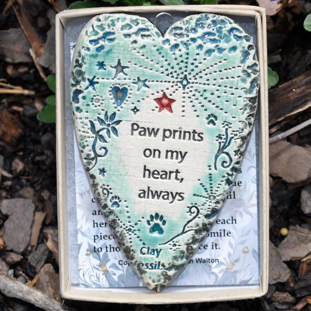 Paw Prints on my Heart Pottery Ornament