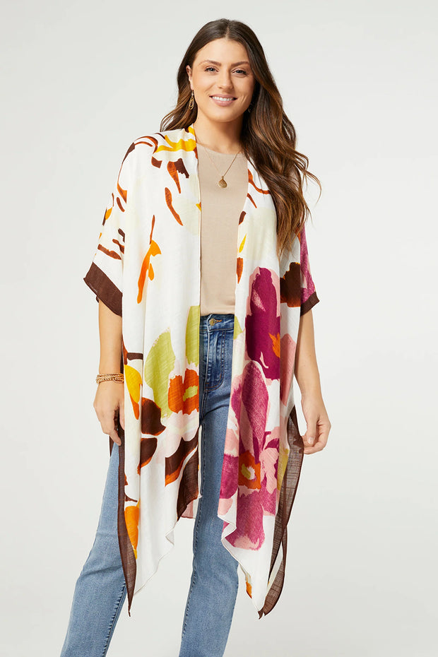 Mya Kimono - Magenta/Brown Floral