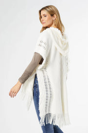 Eloise Hooded Ruana with Frayed Fringe