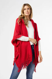 Eloise Hooded Ruana with Frayed Fringe