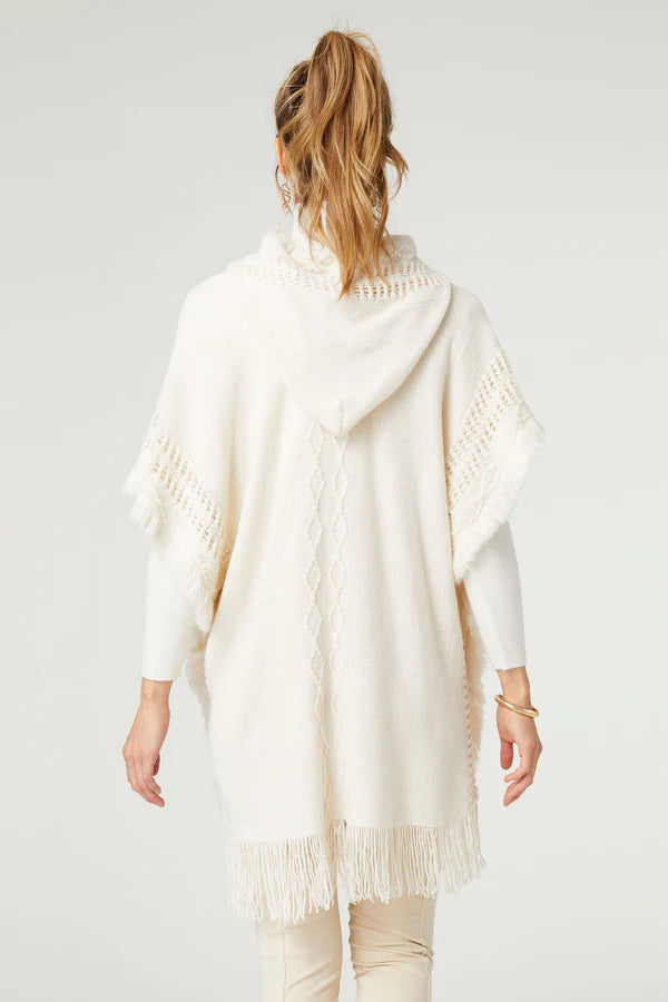 Eloise Hooded Ruana with Frayed Fringe