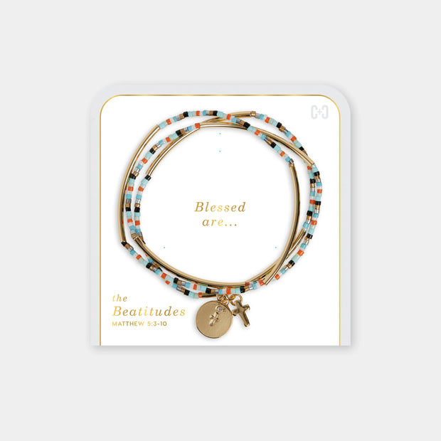 Beatitudes Dangle Cross Charm Bracelet Gold
