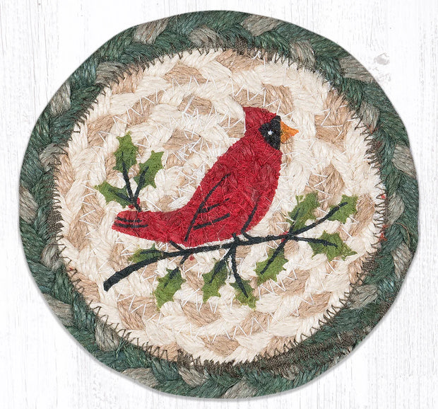 5" Jute Coaster Holly Cardinal