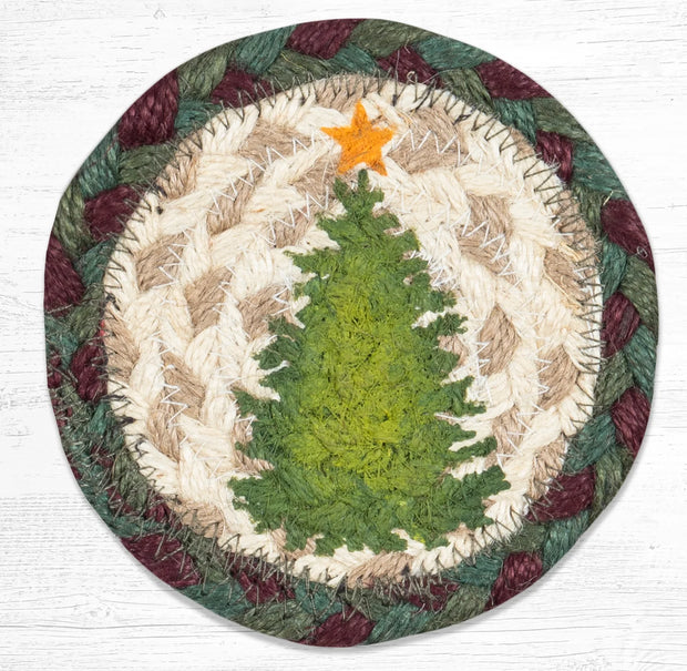 5" Jute Coaster Christmas Joy Tree