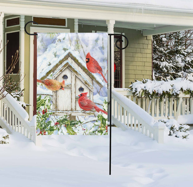 Cardinal Birdhouse Garden Flag