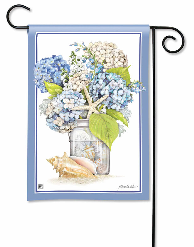 Hydrangeas and Shells Garden Flag