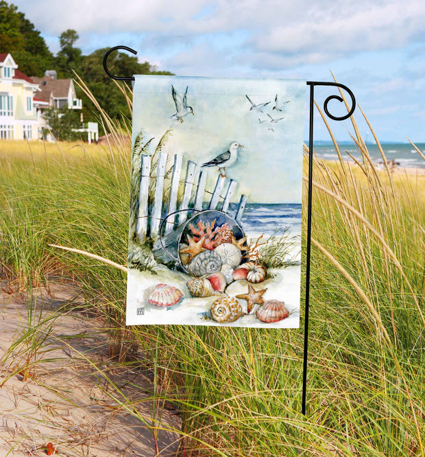 Collecting Sea Shells Garden Flag