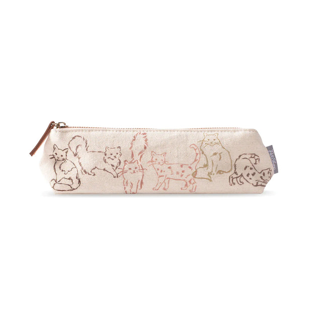 Inked Cats Cotton Canvas Flat Bottom Pouch
