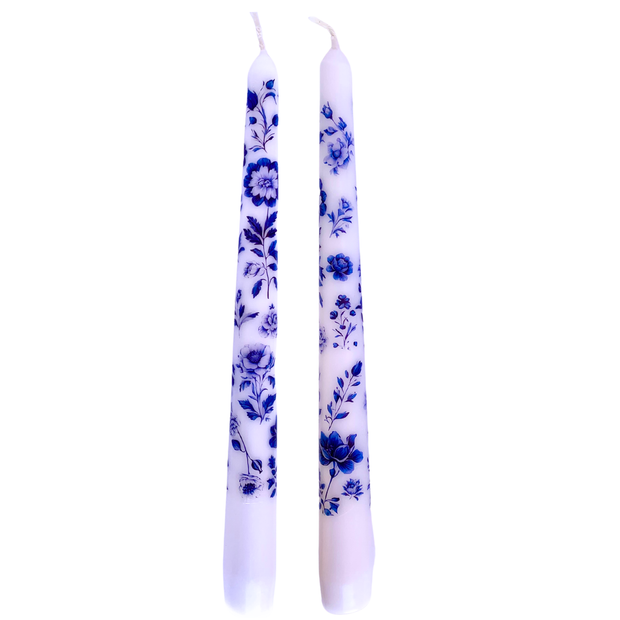 Blue Floral Chinoiserie Taper Candle