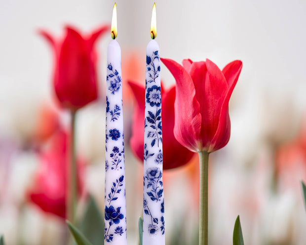 Blue Floral Chinoiserie Taper Candle