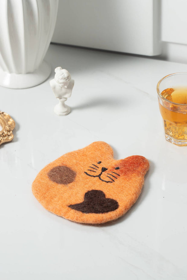 Handmade Felt Coffee Cup Mug Table Mat Coasters - Fatty Cat