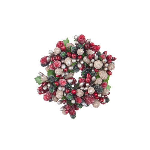 3.5" Beaded Berry Red, Green, Silver Ring