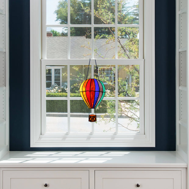 11"H Otis Red Hot Air Balloon Stained Glass Window Panel