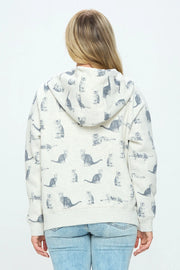 Grey Cat Zip Up Hoodie