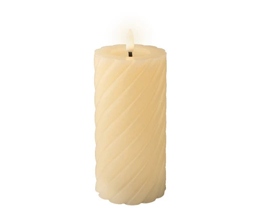 3" x 7" Ivory Twisted Textured Battery Operated Candle