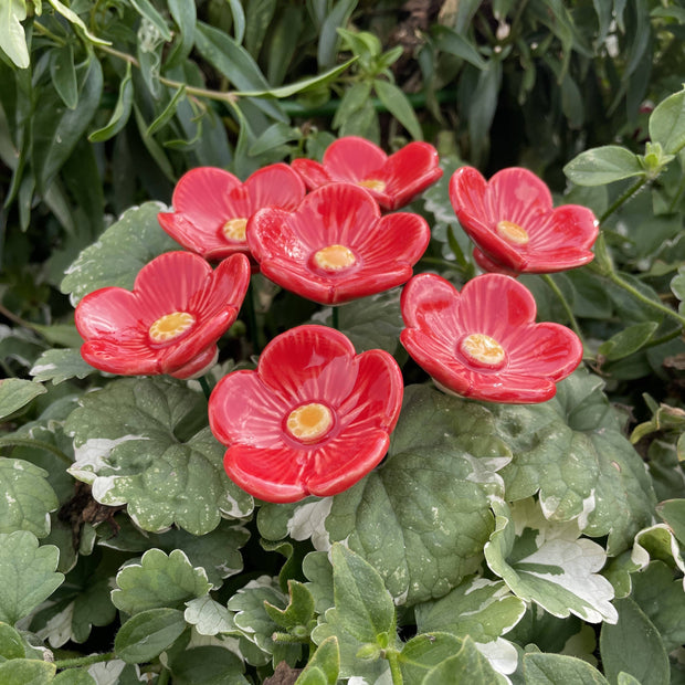 Ceramic Red Plum Blossoms Stake