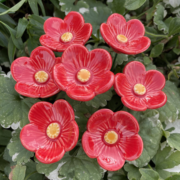 Ceramic Red Plum Blossoms Stake
