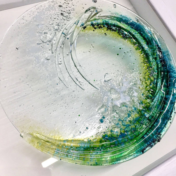Framed Fused Glass Small Tidal Wave (Round) Wall Art