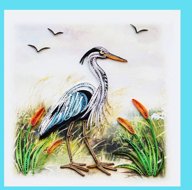 Blue Heron & Cattails Quilling Card
