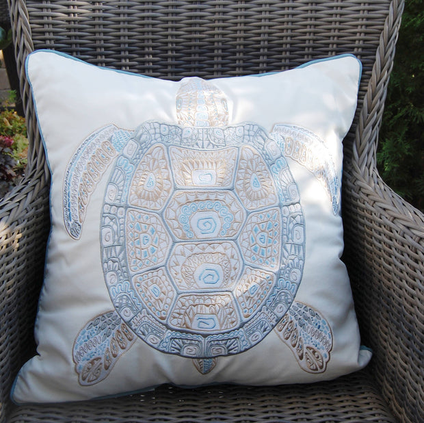 Sea Glass Tribal Turtle Indoor/Outdoor Pillow