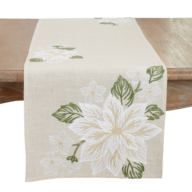 Embroidered Poinsettia Table Runner