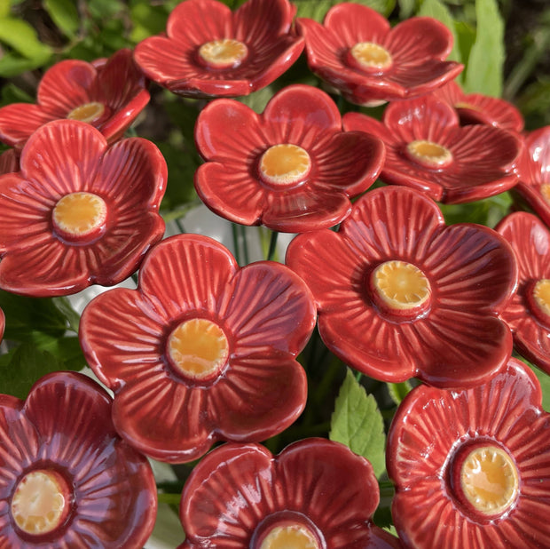 Ceramic Red Plum Blossoms Stake