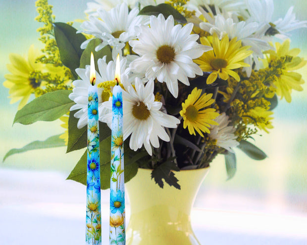 Blue Daisy Taper Candle