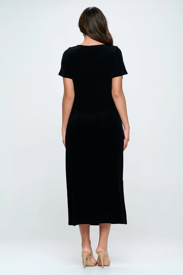 Black Short Sleeve Long Dress