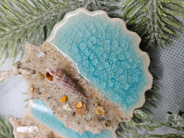 Sandy Ocean Teal Sea Shell Ornament