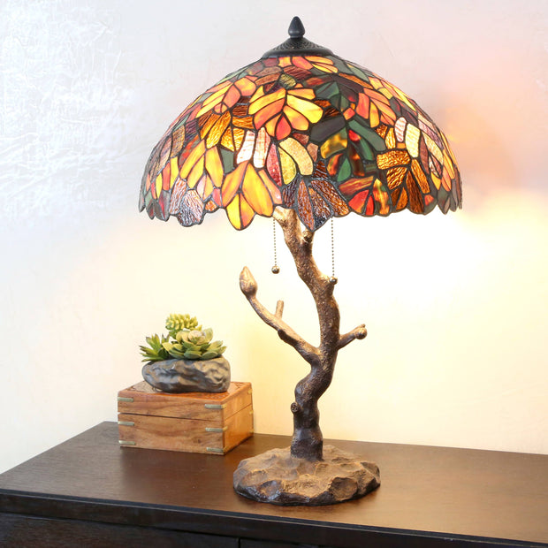 24.5"H Aurora Yellow and Red Maple Tree Trunk Table Lamp