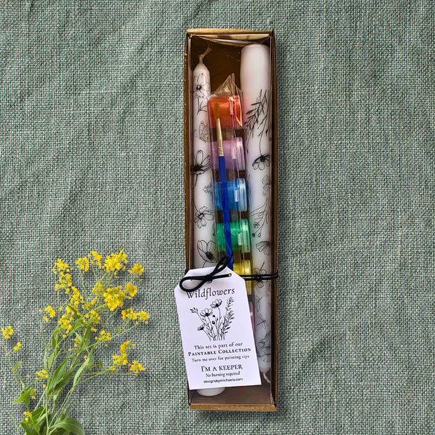 Wildflower Paintable Gift Set of 2 Tapers and Acrylic Paint