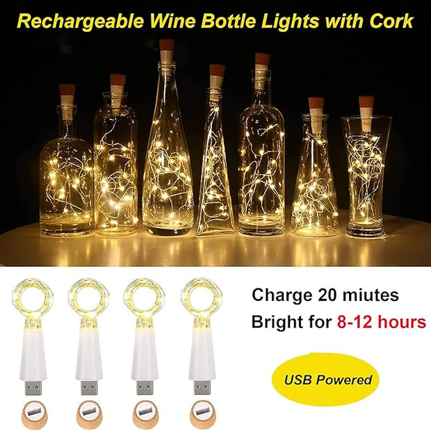 Wine Bottle Lights, USB Rechargeable