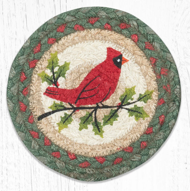 7" Jute Holly Cardinal Coaster