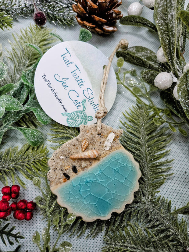 Sandy Ocean Teal Sea Shell Ornament