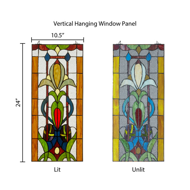 24"H Fleur de Lis Pub Stained Glass Window Panel