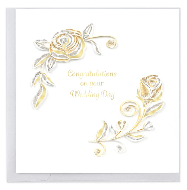 White Rose Wedding Quilling Card