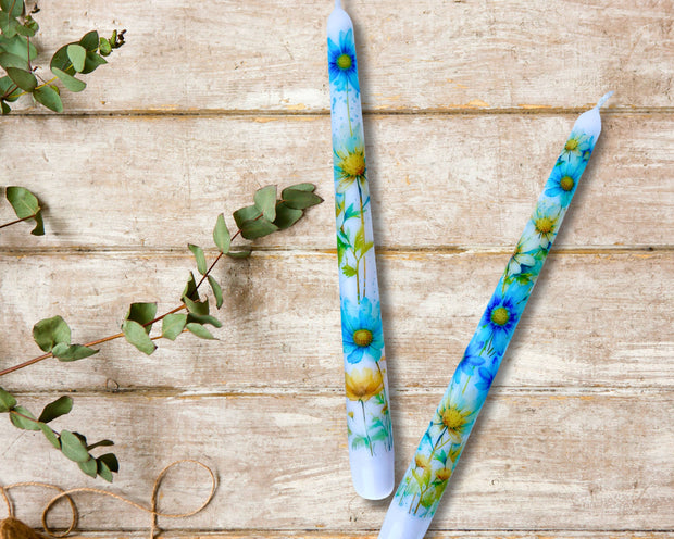 Blue Daisy Taper Candle