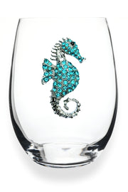 Blue Seahorse Stemless Wine Glass