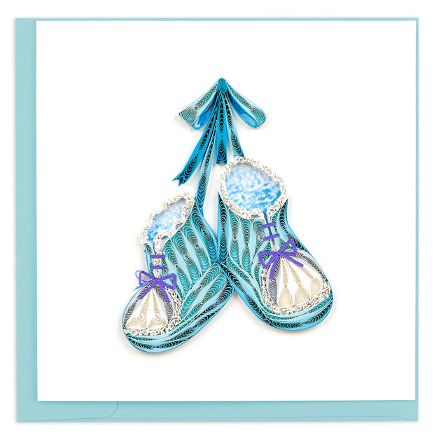 Knitted Blue Baby Booties Quilling Card