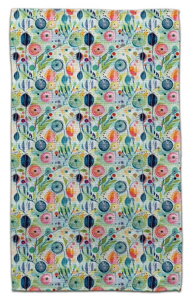 Green Blue Flowers Eco-Dishtowel