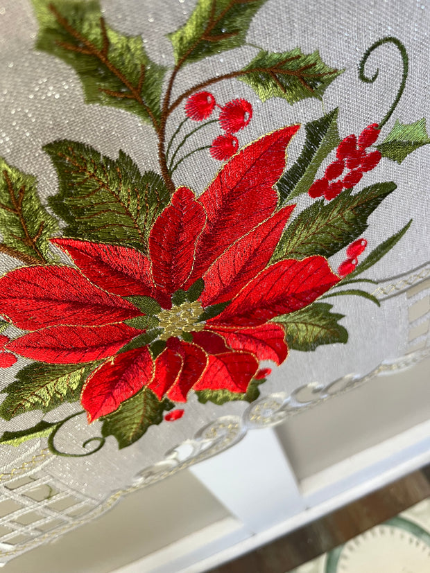 16” x 36" Silver Poinsettia Table Runner