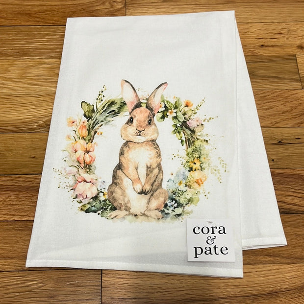 Brown Bunny in Wreath Flour Sack Towel