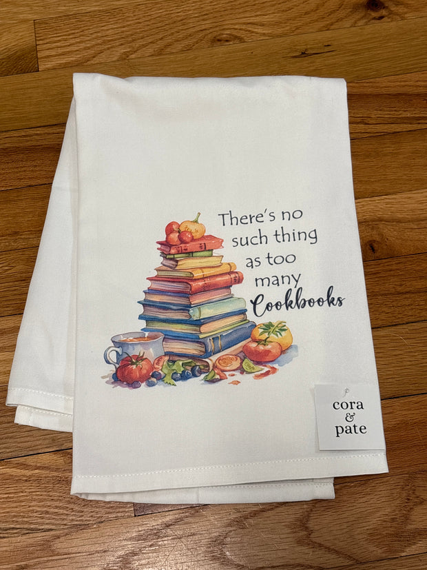 Too Many Cookbooks Flour Sack Towel