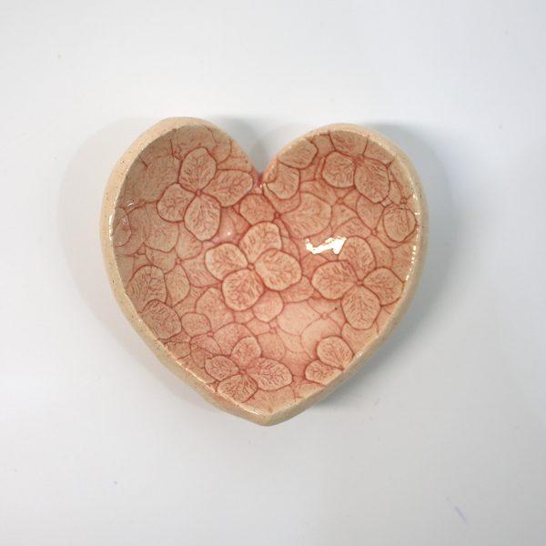 Small Red Heart Pressed Pottery Bowl