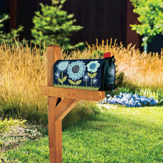 Blue Flowers Mailbox Wrap