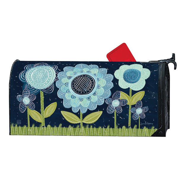Blue Flowers Mailbox Wrap