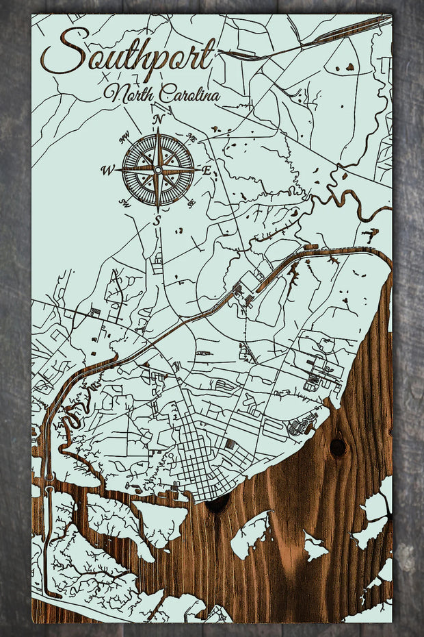 Southport Vertical Map in Seaglass
