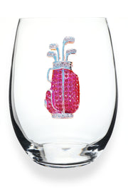 Pink Golf Bag Stemless Wine Glass